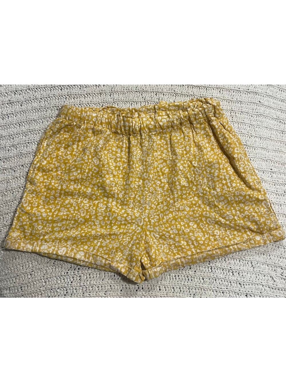 By Anthropologie Shorts Pull On Womens Sz Medium 100% Cotton Yellow White Floral